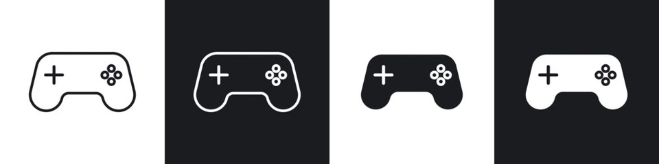 Gaming controller icons in flat and thin stroke style