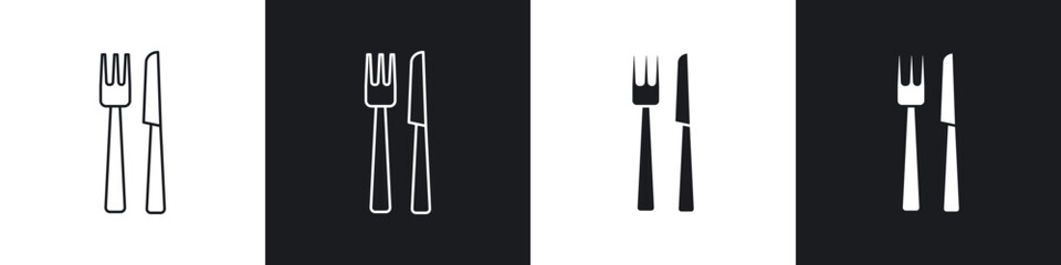 Fork and Knife icons in flat and thin stroke style