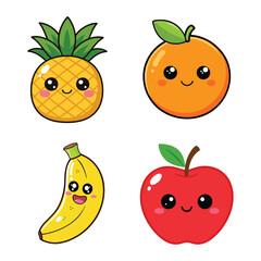 Kawaii Fruit Vector Pack &ndash; Cute Pineapple, Orange, Banana & Apple Characters