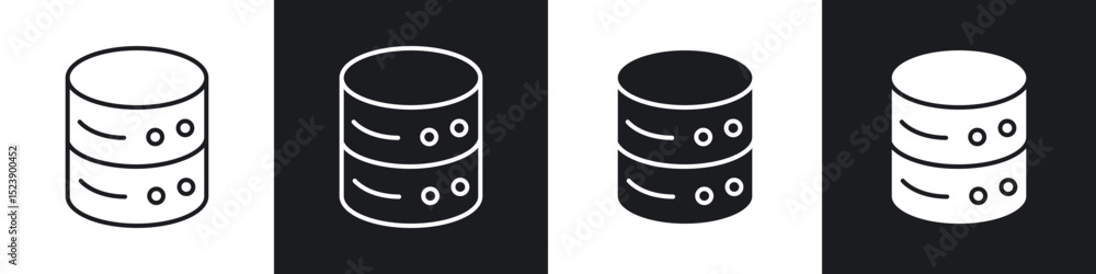 Poster database icons in flat and thin stroke style
