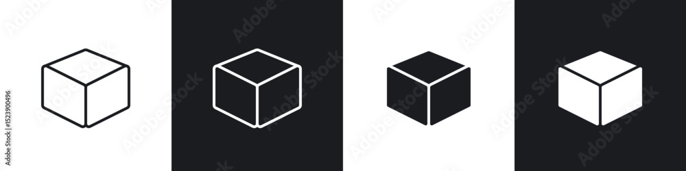 Poster cube icons in flat and thin stroke style