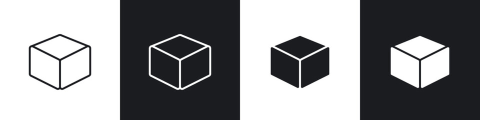 Cube icons in flat and thin stroke style