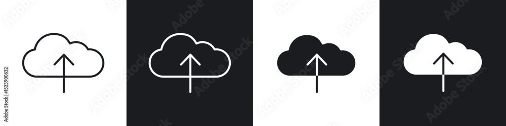 Poster cloud upload icons in flat and thin stroke style