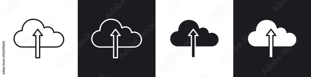 Poster cloud upload icons in flat and thin stroke style