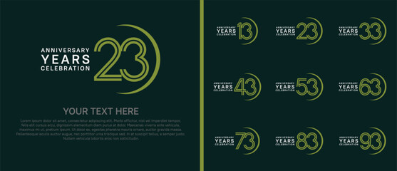 logo anniversary set. white and green color with swoosh on green background for special event
