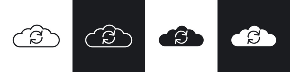 Cloud sync icons in flat and thin stroke style