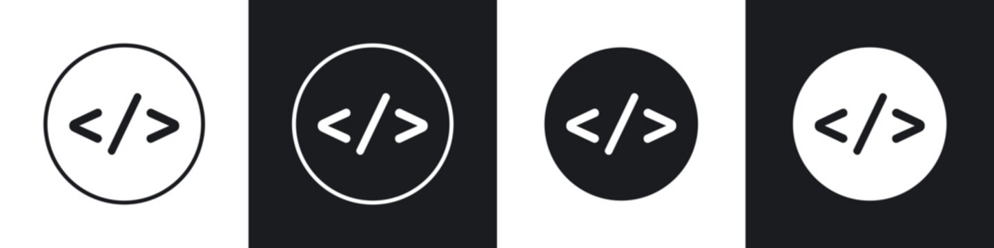 Code icons in flat and thin stroke style