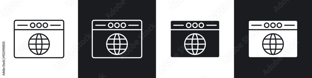 Poster browser icons in flat and thin stroke style
