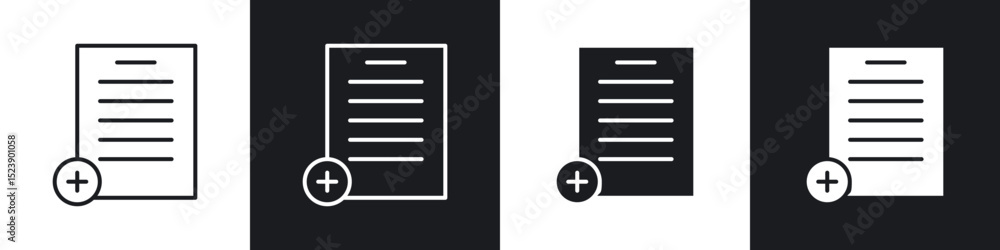Aufkleber add document icons in flat and thin stroke style
