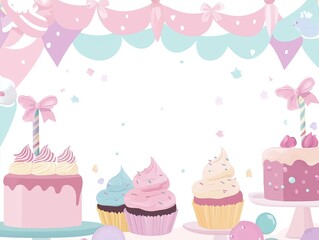 Sweet Pastel Celebration with Assorted Desserts and Festive Decorations