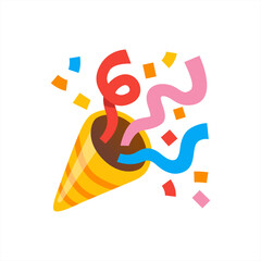 Vector icon party popper. Cartoon emoji of birthday confetti explosion. Simple minimal illustration isolated on white background, vector 10 eps.