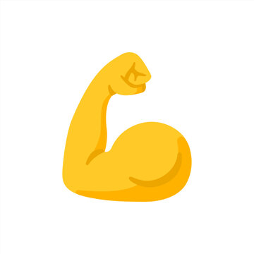 Biceps 3d isolated emoji gesture illustration. Flexed biceps icon in 3d style. Muscle arm isolated on white background. Fit and strong muscular, bodybuilding. Vector 10 eps.