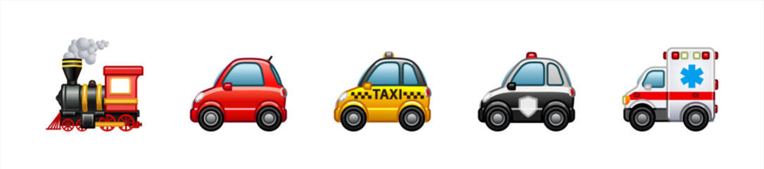 Transport Vector Icons Set. Transportation, Taxi, Police, Ambulance, Emergency car symbols, emojis, emoticons, vector illustration icons collection, vector 10 eps. © Cali6ro