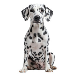 Adorable Dalmatian Dog Sitting Isolated on White for Use in Pet Product Promotions and Vet Flyers