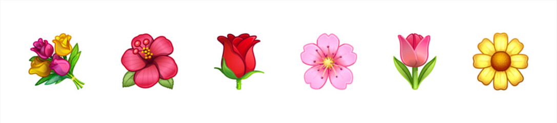 Plakat Flowers emoji icon set. Emoji vector flower icon.