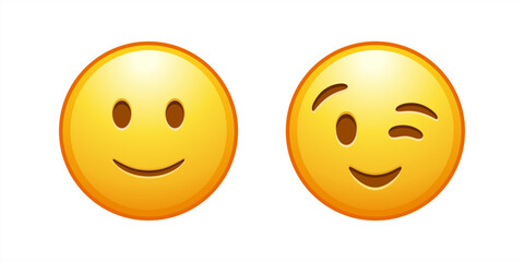Smile or eye blink face emoji set. Winking Face. Eye winking emoji, funny yellow emoticon with smile. Smile icon vector 10 eps.