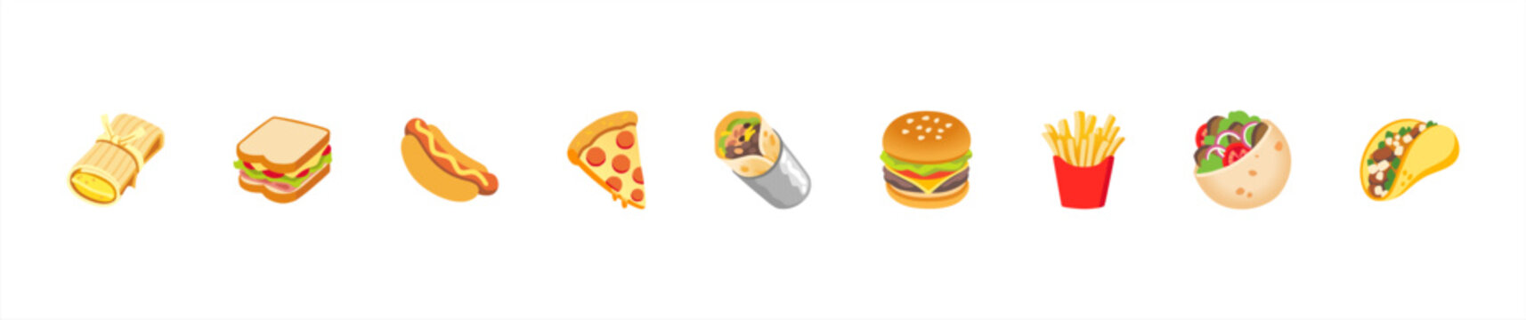 Naklejki Fast food color icon set. Vector Fast food emoji illustration collection, vector 10 eps.