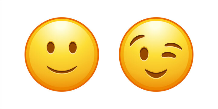 Smile or eye blink face emoji set. Winking Face. Eye winking emoji, funny yellow emoticon with smile. Smile icon vector 10 eps.