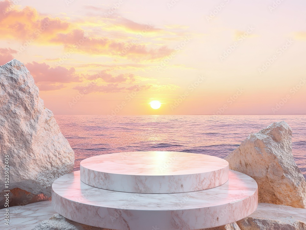 Poster high resolution image of abstract round platform podium for cosmetic products. natural style circle 