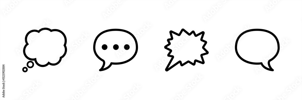 Poster set speech bubble emoji, speech balloon or chat bubble line art icon for apps and websites, vector 1