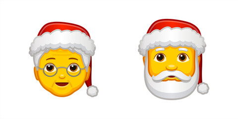 Cute santa claus head on white background. Santa face emoji icon. Santa claus he and she. flat design. Vector illustration