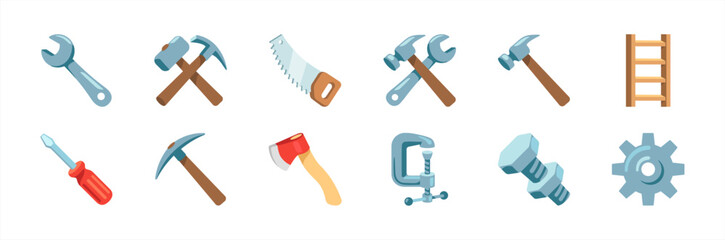 Plakat Set of icons emoji tools on white background Basic Work tools vector 10 eps.