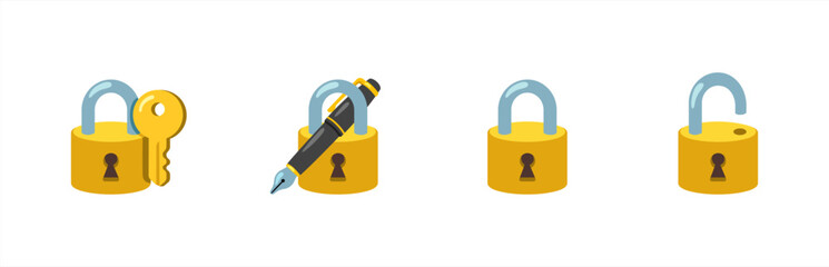 Set emoji closed and open lock with key. Emoji vector illustration. © Cali6ro