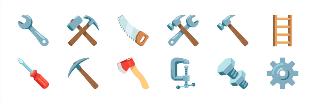 Set of icons emoji tools on white background Basic Work tools vector 10 eps. - Powered by Adobe