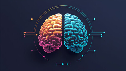 Futuristic Symmetrical Brain Illustration Merging AI and Biology