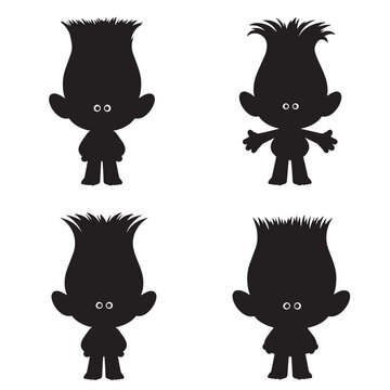 Silhouettes of adorable trolls in various poses a playful and charming vector illustration