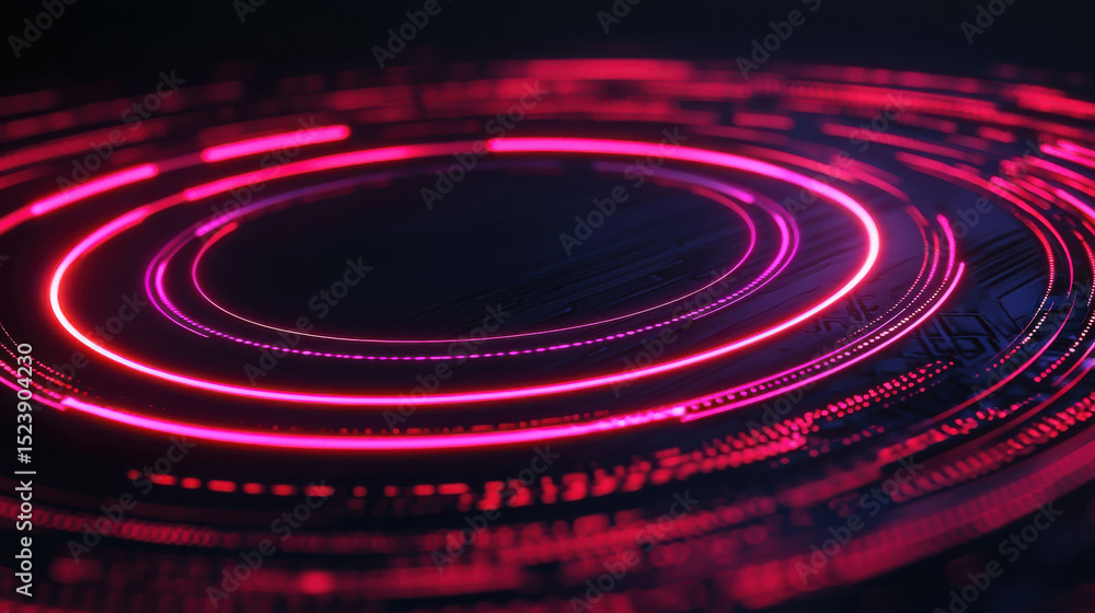 Poster vibrant abstract digital background with bright pink circular patterns and light trails for technolo