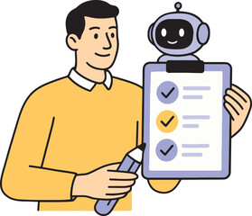 AI Assistant Approving Tasks with Human, Vector Illustration.