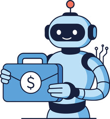 Robot Holding Briefcase with Dollar Sign, Vector Illustration.