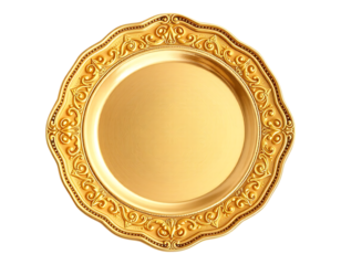 Elegant Gold-Colored Scalloped Plate with Detailed Ornate Design