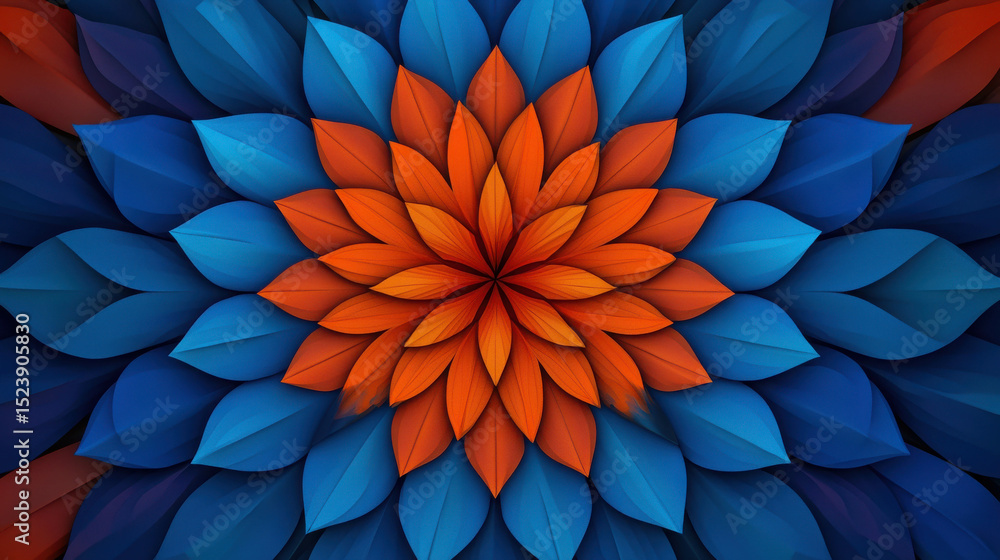Aufkleber vibrant abstract design with gradient leaves in blue and orange color scheme for decorative or artis