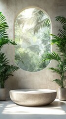 Minimalist Product Display Podium with Tropical Background ideal