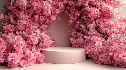 Elegant Pink Floral Stage for Product Display and Branding Promotion, Beauty and Cosmetic Presentation