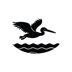 Obraz premium Pelican Diving Vector Silhouette Ocean Black