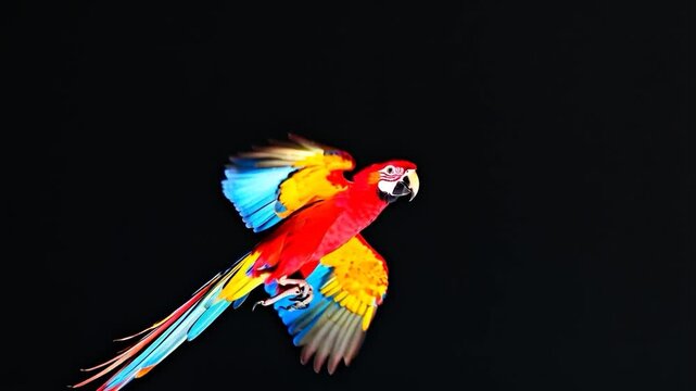 Colorful macaw in flight