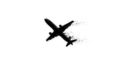 Stylized Black Vector of an Aircraft Experiencing a Mid-Air Incident &ndash; Illustrating Risk, Technical Failure, and Urgent Situations for Security and Problem-Solving Themes.
