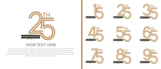 logo anniversary set. brown color with black ribbon on white background for special event