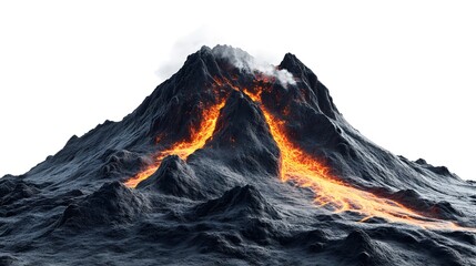 Erupting Volcano with Lava Flowing Down its Slopes, Dramatic 3D Render
