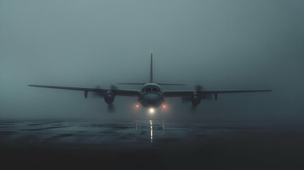 Dark Foggy Airplane Landing