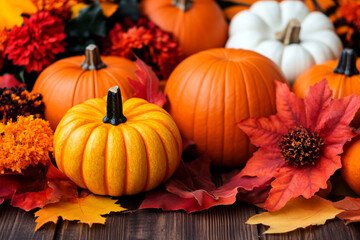 Autumn harvest showcases vibrant pumpkins and colorful leaves