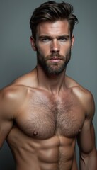 Fototapeta premium Confident shirtless man with striking features