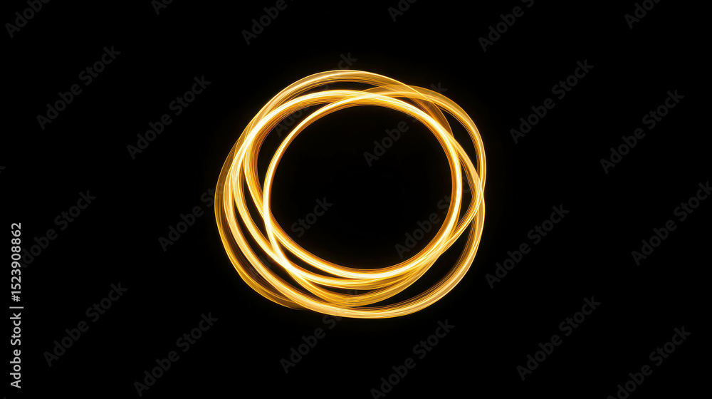 Poster dynamic golden circular light trails with abstract movement on a black background for artistic and c