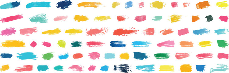 Brush Strokes Vector Set, Colorful Paint Splatters on White Background