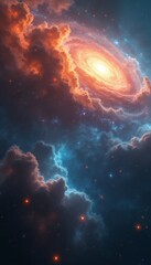 Stunning cosmic swirl of a galaxy amidst vibrant clouds