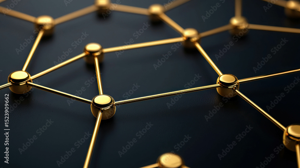 Aufkleber golden geometric connections on a dark surface representing networking, technology, and digital conc