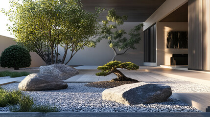 Modern Zen Garden Patio Design With Sunlight